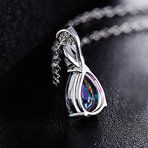 VOLUKA Created Opal/Amethyst/Mystic Topaz Pendant Necklace for Women,18K White/Rose Gold Plated Chain Wedding Engagement Jewelry Gift - color: G-Teardrop rainbow jewelry set