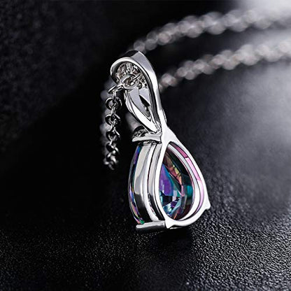 VOLUKA Created Opal/Amethyst/Mystic Topaz Pendant Necklace for Women,18K White/Rose Gold Plated Chain Wedding Engagement Jewelry Gift - color: G-Teardrop rainbow jewelry set