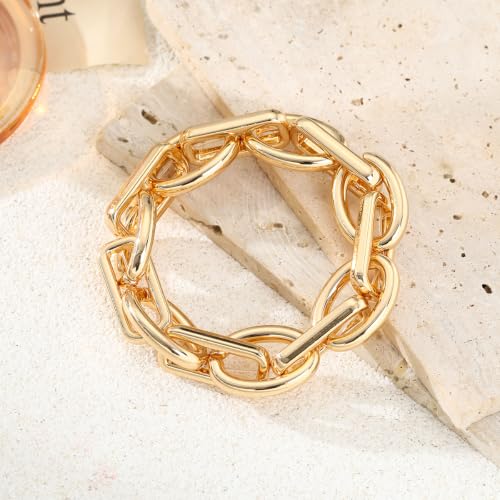 Chunky Gold Bracelet for Women Non Tarnish, Trendy Stretch Cuban Link Chain Plated Gold Bangle Bracelets - color: O-F-Gold