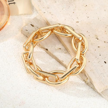 Chunky Gold Bracelet for Women Non Tarnish, Trendy Stretch Cuban Link Chain Plated Gold Bangle Bracelets - color: O-F-Gold