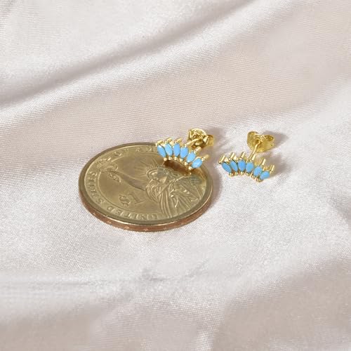 Curved CZ Crawler Ear Climber Cartilage Earrings Helix Conch Tragus Piercing Silver Stud Gold Colorful Cubic Zirconia Jewelry - color: Gold Turquoise Blue