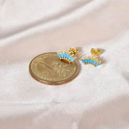Curved CZ Crawler Ear Climber Cartilage Earrings Helix Conch Tragus Piercing Silver Stud Gold Colorful Cubic Zirconia Jewelry - color: Gold Turquoise Blue