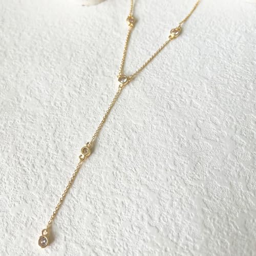 LULII Lariat Gold Necklace for Women Trendy Dainty 14k Gold Plated/Silver Layered Chain Drop Necklaces Y-Shaped Necklace Jewelry for Women Gifts - color: Y 5CZ Necklace-Gold