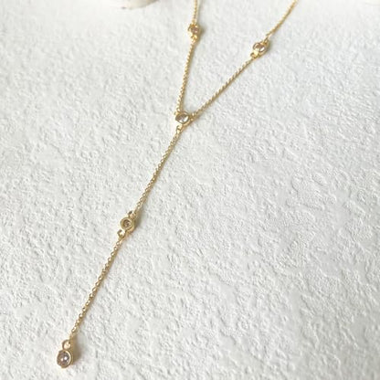 LULII Lariat Gold Necklace for Women Trendy Dainty 14k Gold Plated/Silver Layered Chain Drop Necklaces Y-Shaped Necklace Jewelry for Women Gifts - color: Y 5CZ Necklace-Gold