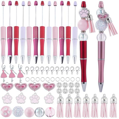 SUNNYCLUE DIY 12 Sets Pen Making Kit Beadable Pen with Beads Beading Pen Set 20mm Pink Acrylic Beads Rhinestone Bubblegum Beads Ballet Charms Beadable Pens Supplies for Women Teachers School Nurses - color: 12 Sets, Pink