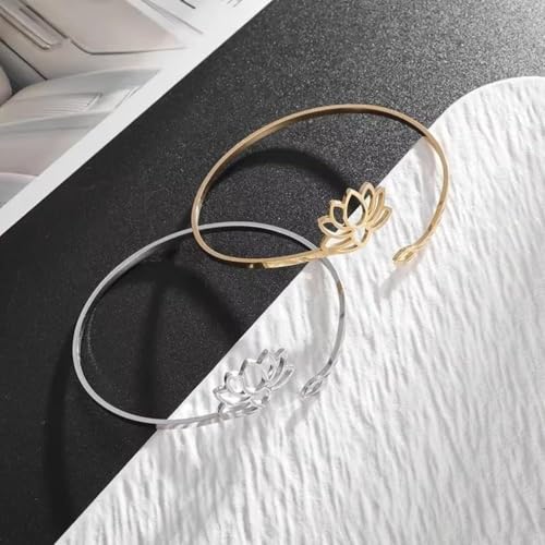 Stainless Steel Mandala Lotus Open Bracelet Women's Fashion Cuff Bracelet Casual Sports Yoga Jewelry - color: silvery