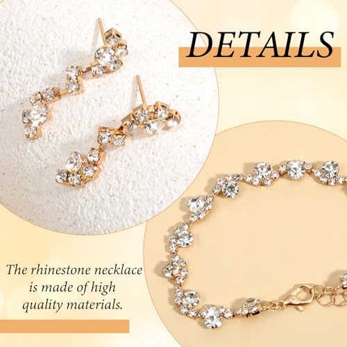 Telooco Jewelry for Prom,Silver Necklace for Women Prom, Rhinestone Crystal Necklace Bracelet Earrings Set, Silver Accessories for Women Jewelry for Wedding Party