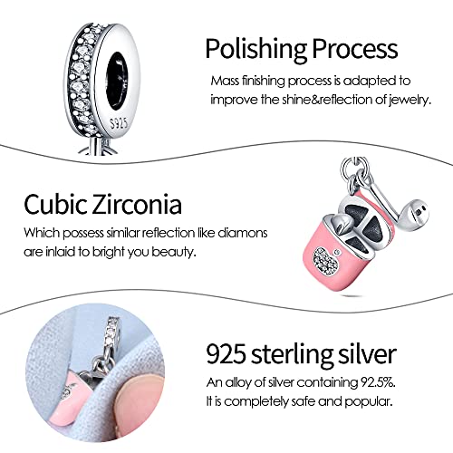 Pandach 925 Sterling Silver Charms Beads for Bracelets and Necklaces Butterfly and Headphones Pendants Clover Charms Jewelry Gift for Women - style: A-Pink Headphone Charm