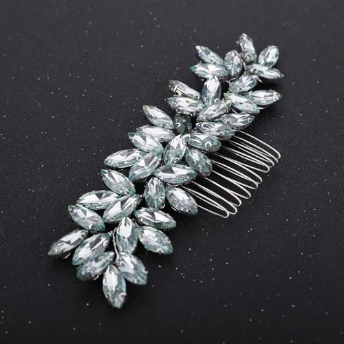 Teyglen Wedding Crystal Hair Comb Full Mint Blue Rhinestone Hair Comb Sparkly Hair Accessories for Bride Crystal Hair Piece for Women Girls - color: Mint Green