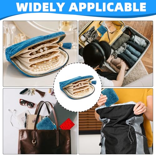1 PCS Peacock Blue Travel Jewelry Case Organizer, Portable Travel Jewelry Organizer, Jewelry Pouch for Journey Rings Crystal Bracelet Organizer with Tassel Zipper