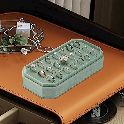 Velvet Ring Organizer Display Tray Jewelry Box Earring Holder Case | for Wedding Birthday Christmas Day (Emerald Green) - color: Emerald Green