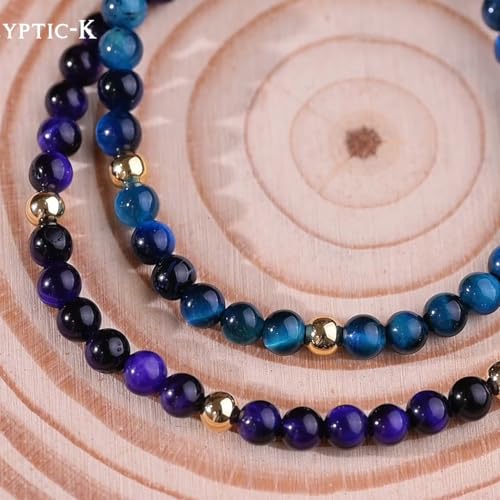 Natural Stone&925 Sterling Silver/18K Gold Anklet,│4MM│9-12 in│, Hand Woven, Adjustable Size - color: 925 Sterling Silver&Violet Tiger's Eye,4MM