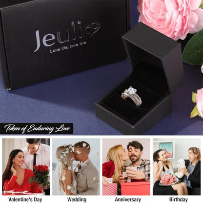 Jeulia Diamond Band Rings for Women cz Sterling Silver Interchangeable Ring Sets Wedding Engagement Anniversary Promise Ring Bridal Sets - color: 1 rose gold