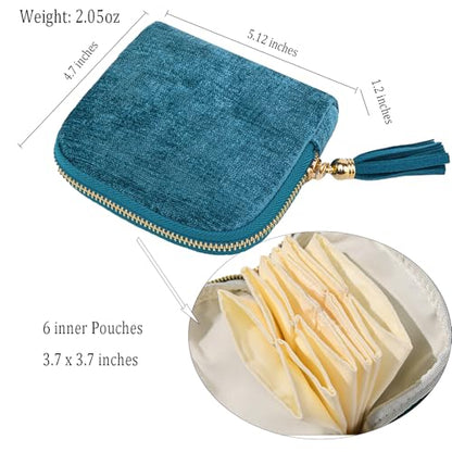 Women's Coin Purses Velvet Mini Travel Jewelry Case Bag with Tassel - color: A-Malachite Green
