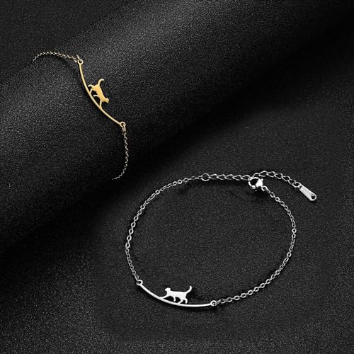 Dainty Gold Anklets for Women Stainless Steel Simple Ankle Bracelets Summer Beach Foot Chain Jewelry Gift - color: Cat Silver