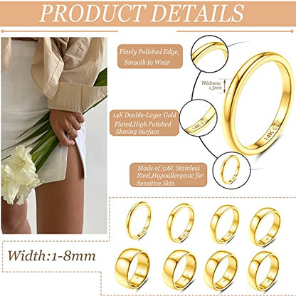 LOYALLOOK 8Pcs Gold Rings Stainless Steel Stacking Rings for Women Statement Bands Plain Finger Ring Thumb Pointer Ring Stackable Thin Gold Ring Set Comfort Fit Size 5 to 10 - style: Style B
