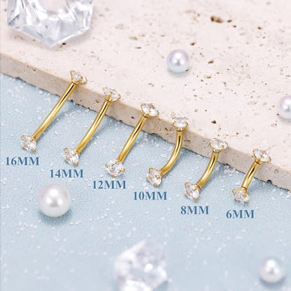 5PCS 14G 316L Stainless Steel Small Belly Button Rings for Women Tiny Simple Internally Threaded Navel Rings Hypoallergenic Petite CZ Opal Eyebrow Lip Daith Rook Piercing Jewelry 6-16MM - color: Gold, size: Bar Length：14MM ( long )