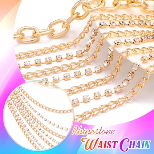 CLOACE Waist Chain Rhinestone Belly Chain Fashion Rave Body Jewelry for Women - color: Gold