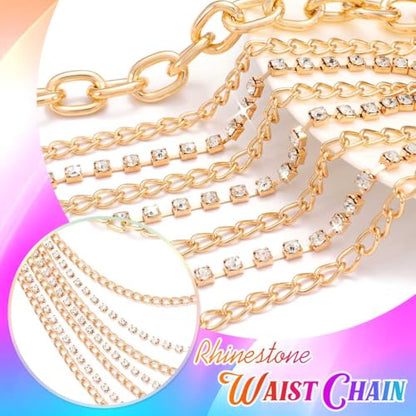 CLOACE Waist Chain Rhinestone Belly Chain Fashion Rave Body Jewelry for Women - color: Gold