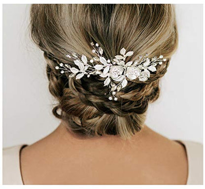 SWEETV Comb, Handmade Wedding Hair Accessory with Rhinestones, Silver, for Brides and Bridesmaids, Bridal Hair Pieces, Wedding Headpiece | Handmade Wedding Hair Clip Accessory Rhinestones Silver Bride Headpiece, Wedding Hair Pieces for Bridesmaids Bridal