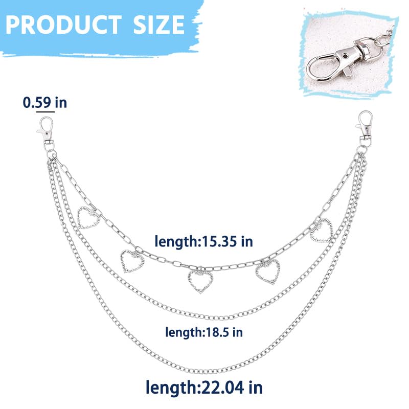 Goth Pants Chain Charms for Women Men Punk Layered Jean Chains Gothic Y2k Pocket Chain for Women Hip Hop Waist Chains - color: Heart