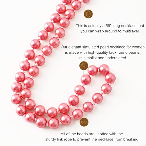 BABEYOND Long Pearl Necklace Faux Pearls Necklace Set Beaded Long Pearls Necklace 1920s Gatsby Costume Jewelry - color: Wine red