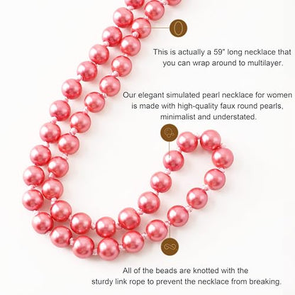 BABEYOND Long Pearl Necklace Faux Pearls Necklace Set Beaded Long Pearls Necklace 1920s Gatsby Costume Jewelry - color: Wine red