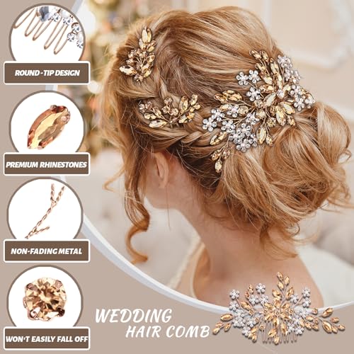 Wedding hair accessories, Bridal for piece, piece for brides, headpiece comb（Champagne） - color: Champagne