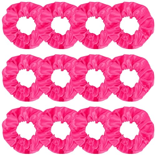KICOSY 12 Pack Scrunchies - Neon & Hot Pink Hair Bands & Ties for Women & Girls, Party Accessories & Birthday Favors - color: hot pink