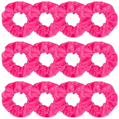 KICOSY 12 Pack Scrunchies - Neon & Hot Pink Hair Bands & Ties for Women & Girls, Party Accessories & Birthday Favors - color: hot pink