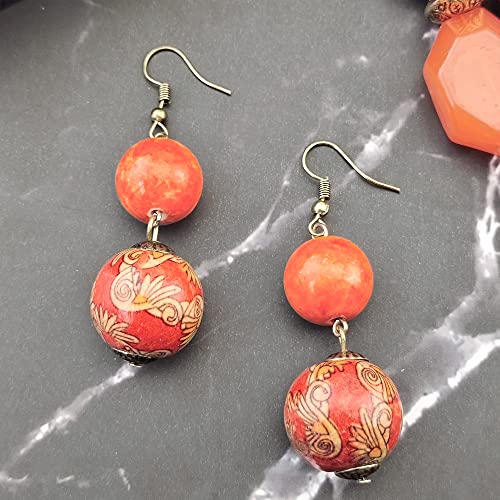 Bocar 3 Layer Chunky Statement Beaded Necklace and Earrings Set, Fashion Multi Layer Women Collar Necklace Jewelry Set - color: Orange
