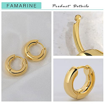 FAMARINE Chunky Thick Hoop Earrings for Women Gold Hoops Huggie Earrings for Men Gift - color: 5/8" Hoop