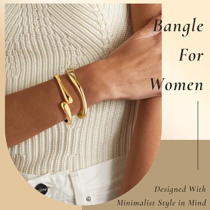 Gold Bangle Bracelets for Women Cuff Stackable Waterproof Non Tarnish Bracelet Stack Silver Plated 14k Chunky Bangles Jewelry Set for Woman - style: Style 15