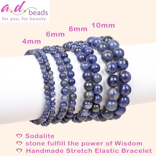 AD Beads Handmade Gemstone Stretch Elastic Bracelet Crystal Healing Reiki Nature's Beauty and Spiritual Essence Unisex (4mm, Blue Sodalite) - color: Blue Sodalite, size: 4mm