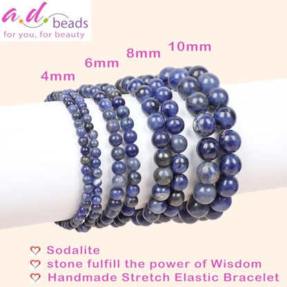 AD Beads Handmade Gemstone Stretch Elastic Bracelet Crystal Healing Reiki Nature's Beauty and Spiritual Essence Unisex (6mm, Blue Sodalite) - color: Blue Sodalite, size: 6mm