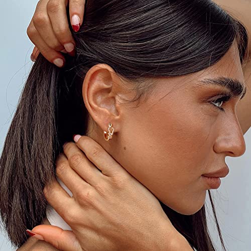 Huggie Hoop Earrings 14K Gold Plated Cubic Zirconia Dainty Simple Cute Beads Elegant CZ Circle Small Hoop Earring for Women Minimalist Handmade Hypoallergenic Jewelry - color: CZ-buckle