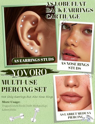 4Pairs 16G 18G G23 Titanium Flat Back Stud Earrings for Women Extended Internal Thread Cartilage Earrings Hypoallergenic Conch Helix Tragus Stud Lip Labret Medusa Nose Piercing Jewelry - color: Silver, size: 18G(1.0mm)
