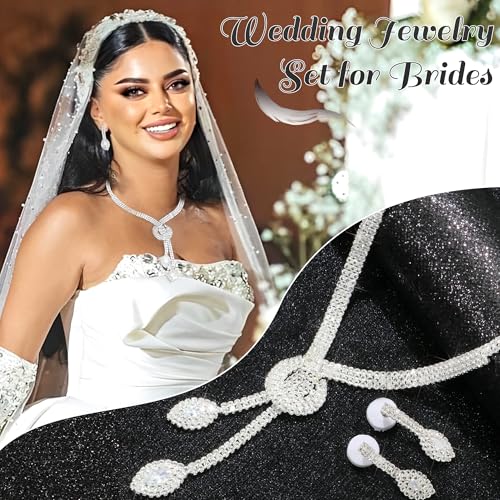 Rhinestone Jewelry Set Crystal Pearl Necklace Bracelet Earrings | Sparkly Necklace Dangle Earrings,Wedding Prom Formal Costume Jewelry Sets for Women - color: Silver4