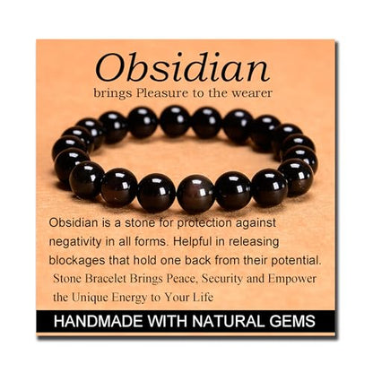 MASSIVE BEADS Handmade Yoga Stretch Elastic Bracelet Natural Stone Crystal Healing Power Energy Gifts for Unisex Adult 4mm 6mm 8mm 10mm - color: Black Obsidian(Pleasure), size: 10mm