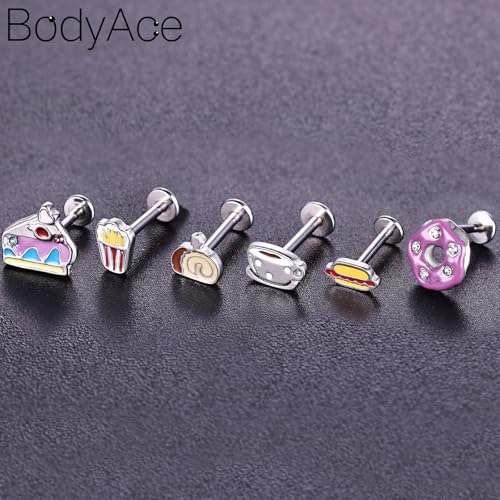 16G/18G Stud Piercings Jewelry Food Fruit Lip Studs Labret Ring Surgical Steel Flat Back Earrings for Nose Conch Lip Medusa Tragus Piercing Internal Thread - color: A, size: 1.2mm=16G;Bar Length:8mm