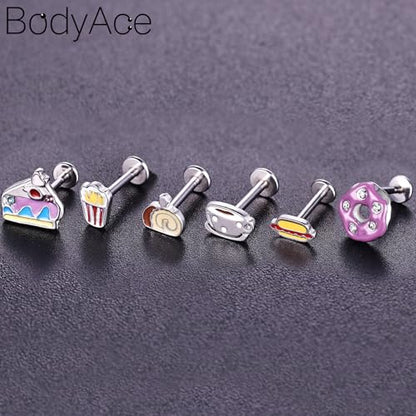 16G/18G Stud Piercings Jewelry Food Fruit Lip Studs Labret Ring Surgical Steel Flat Back Earrings for Nose Conch Lip Medusa Tragus Piercing Internal Thread - color: A, size: 1.2mm=16G;Bar Length:8mm