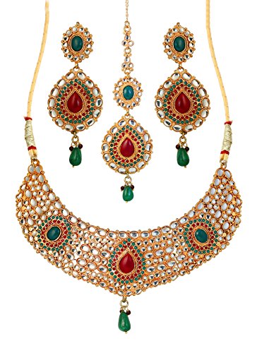 Touchstone Indian Bollywood Traditional Craftsmanship Mughal Designer Jewelry Wedding Necklace Set in Antique Gold Or White Tone for Women. - style: D133 Multicolor