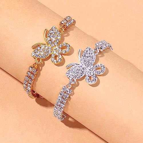 Sora Tuki Ankle Bracelets for Women Tennis Rhinestone Anklets for Women Butterfly Heart Star Cross Anklet Bracelet for Women Plus Size Anklet Bracelets for Big Ankle Beach Foot Jewelry - style: 3 - big butterfly