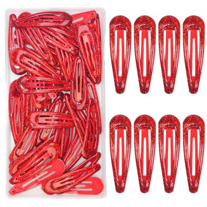 48 Pcs Cute Metal Snap Hair Clips, Non-Slip Barrettes for Women and Girls, Hair Accessories for Parties, School & Daily Use (red) - color: red