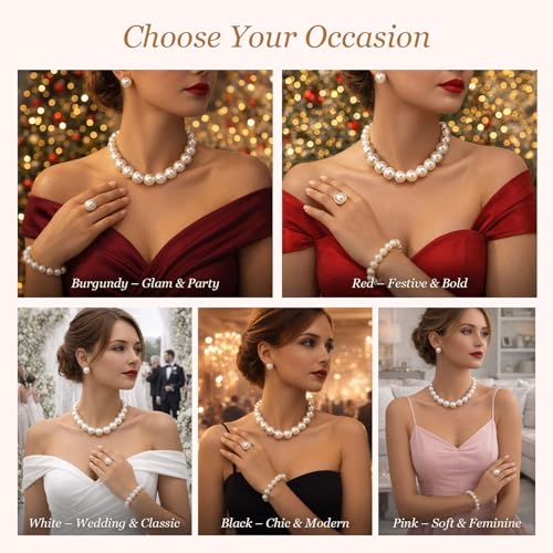 Pearl Jewelry Set for Women Pearl Necklace and Earring Set Bridal Jewelry Set for Wedding Elegant Pearl Jewelry - color: A1:SET-4