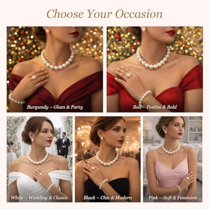 Pearl Jewelry Set for Women Pearl Necklace and Earring Set Bridal Jewelry Set for Wedding Elegant Pearl Jewelry - color: A1:SET-4