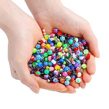200 Pcs Belly Button Rings Bulk Colorful Body Piercing Jewelry Stainless Steel Belly Rings Navel Piercing Jewelry Pack for Women Girls