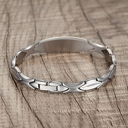 LinnaLove Fashion Shiny medical alert bracelet with Free Engraving Stainless steel Medical id bracelet for Women - color: Front-Silver