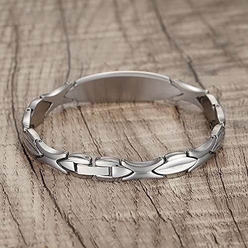 LinnaLove Fashion Shiny medical alert bracelet with Free Engraving Stainless steel Medical id bracelet for Women - color: TITANIUM