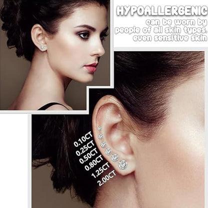 Stud Earrings Set, Round Clear Cubic Zirconia Ear Studs for Women and Men Sensitive Ears Stainless Steel CZ Earrings Hypoallergenic Cubic Zirconia Earrings Set Small Piercing Earring, 6 Pairs - color: 6-claw